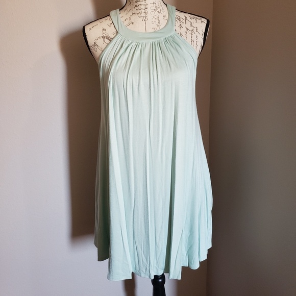 Tent Shape Halter Neck Sage Summer Dress - Picture 5 of 9